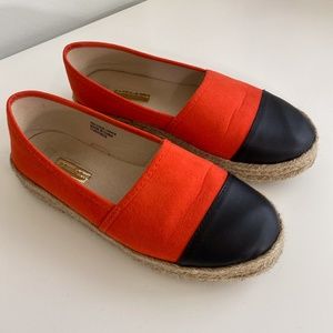 Coral and Black Espadrille Flats